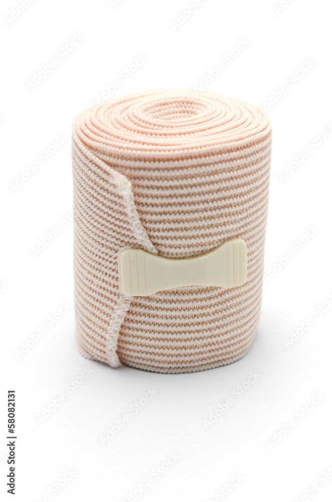 Elastic ACE compression bandage warp unwrapped, isolated Elastic ACE compression bandage warp unwrapped, isolated