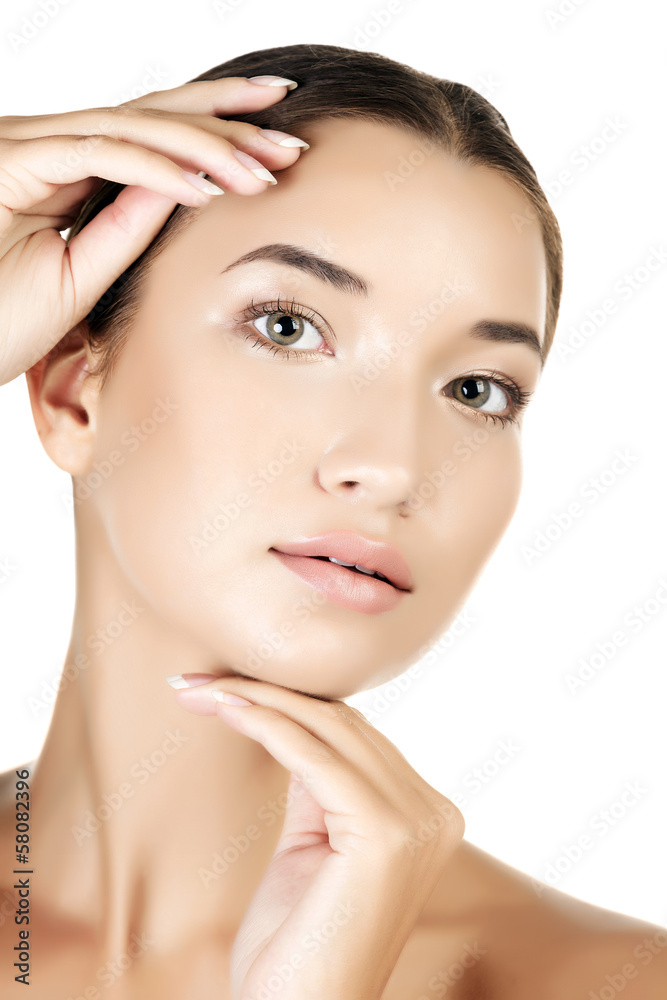 Beautiful asian girl with clean fresh skin, white background Beautiful asian girl with clean fresh skin, white background