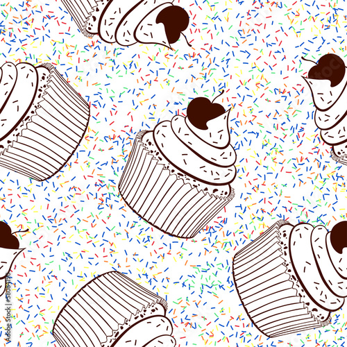 Seamless background with cupcakes