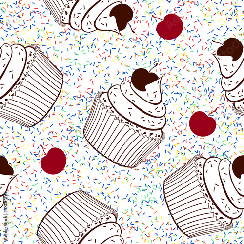 Seamless background with cupcakes