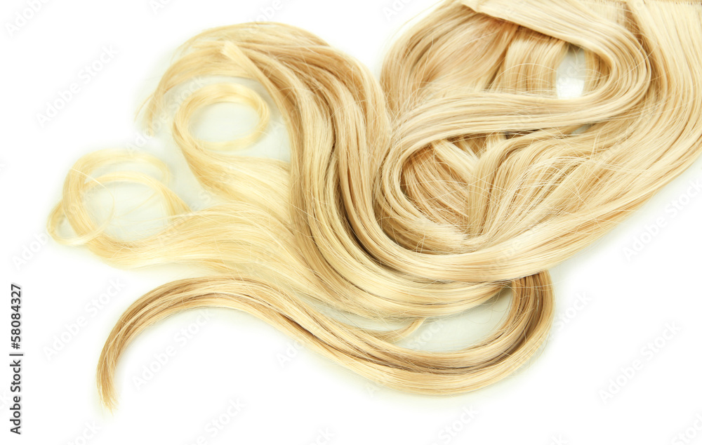 Curly blond hair close-up isolated on white Curly blond hair close-up isolated on white