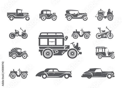 Vintage cars. Icons set