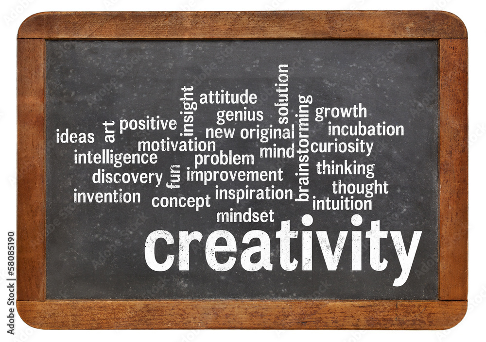 Obraz premium creativity word cloud word cloud on blackboard