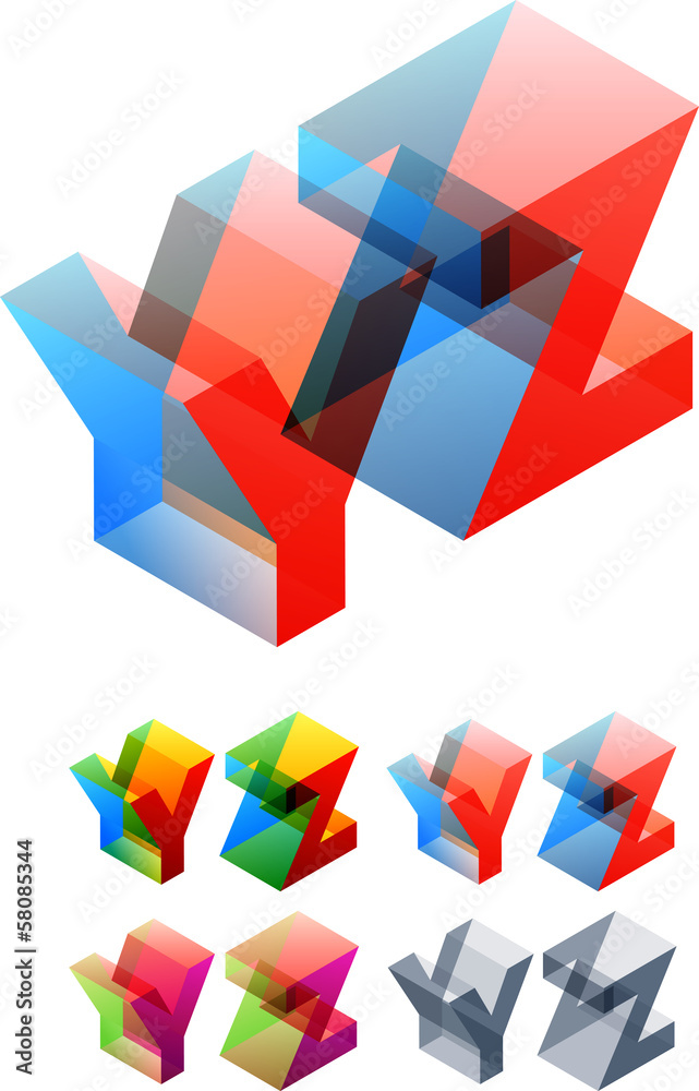 Fototapeta premium Colored isometric text. Standard characters. Y Z