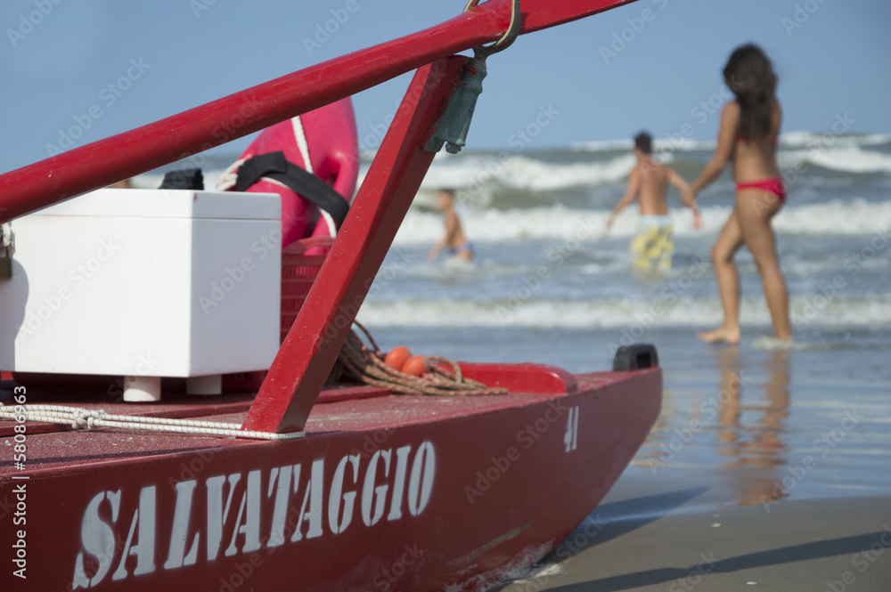 Rescue boat on the beach of Milano Marittima. Italy Rescue boat on the beach of Milano Marittima. Italy
