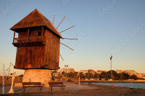Windmill in Nessebar in morning sunrise time
