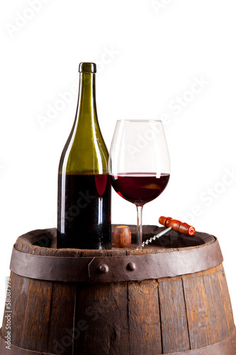 Wine on keg, isolated on white background
