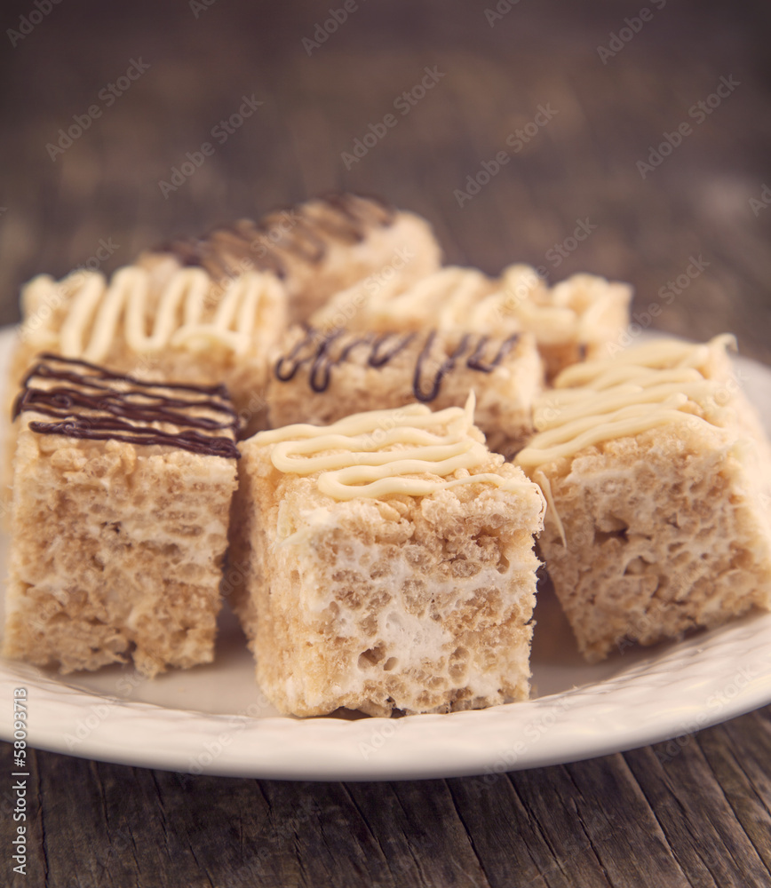 Homemade Marshmallow Rice Crispy Dessert Bar with chocolate Homemade Marshmallow Rice Crispy Dessert Bar with chocolate