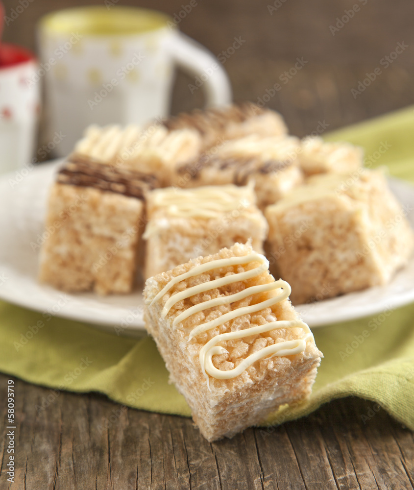 Homemade Marshmallow Rice Crispy Dessert Bar with chocolate Homemade Marshmallow Rice Crispy Dessert Bar with chocolate