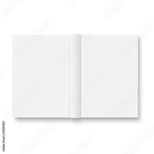 Blank opened book template with soft shadows.