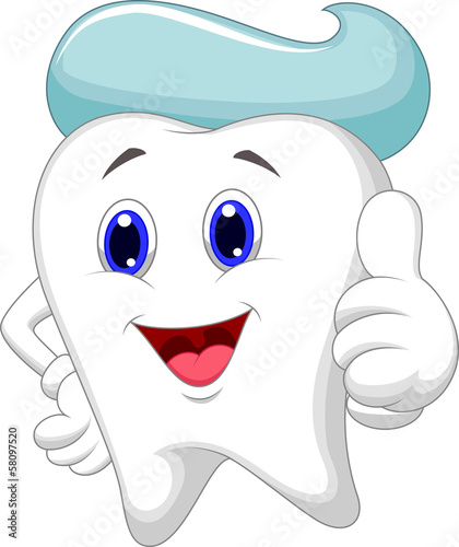 Cute tooth cartoon giving a thumb up