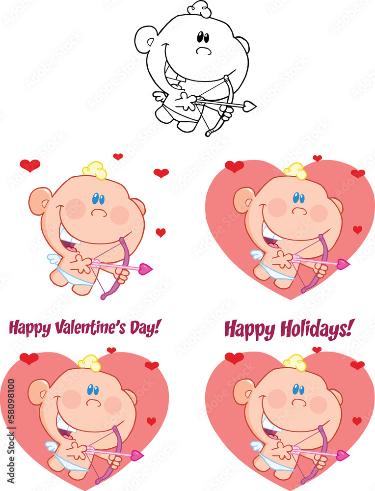 Cute Baby Cupid Cartoon Character. Set Collection Cute Baby Cupid Cartoon Character. Set Collection