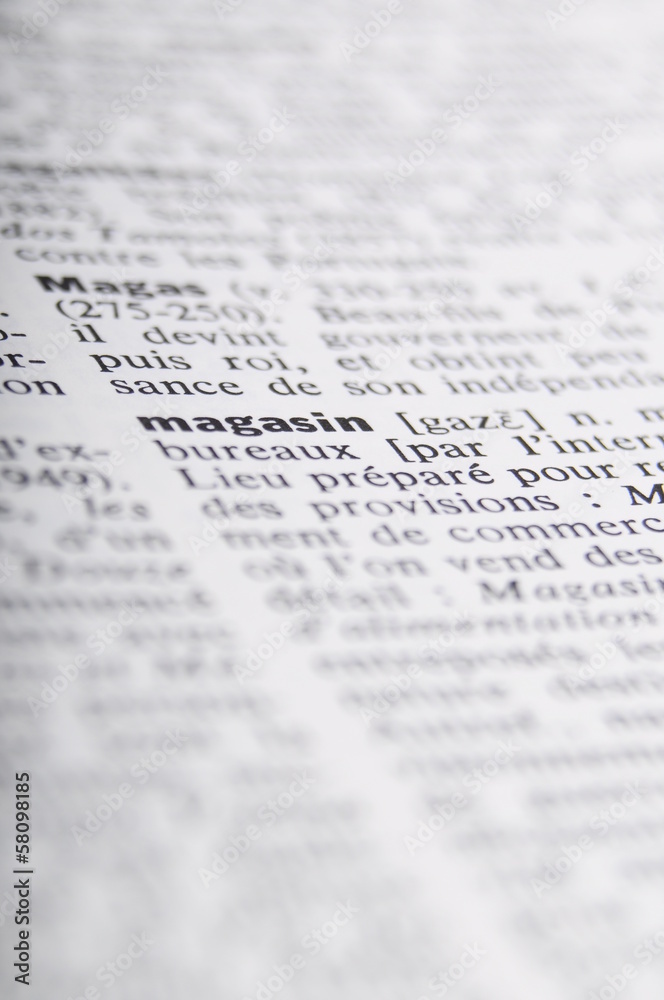Dictionary at the french word Magasin, Shop Dictionary at the french word Magasin, Shop