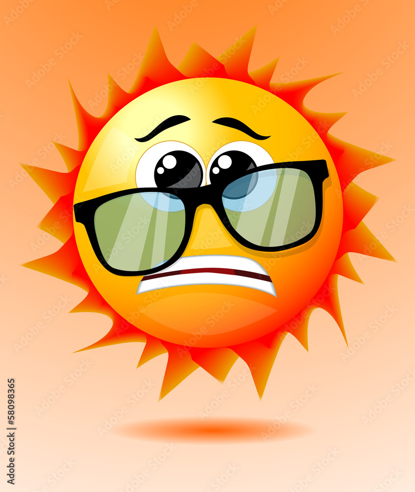 Cute worried cartoon sun
