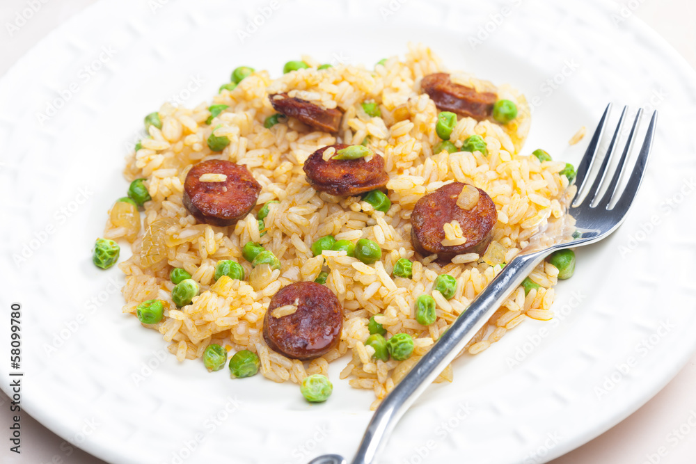 risotto with chorizo and pea risotto with chorizo and pea
