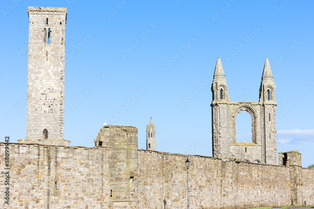 ruins of St. Rule's church and cathedral, St Andrews, Fife, Scot