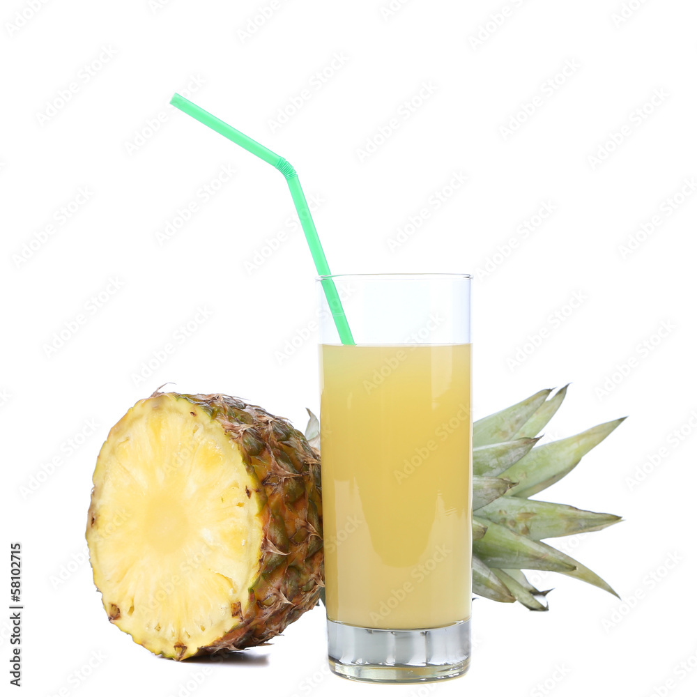 Glass of juice and pineapple. Glass of juice and pineapple.