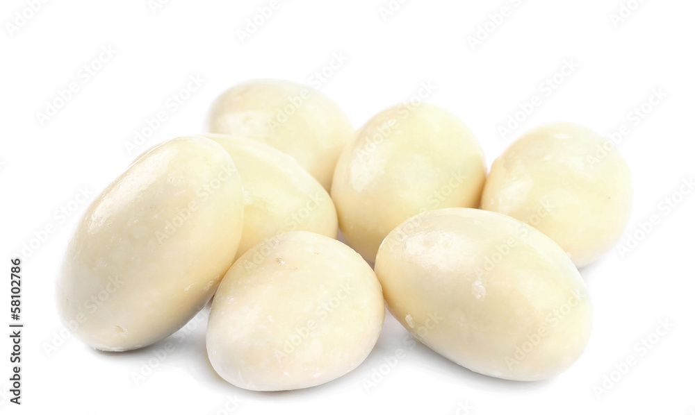 White dragee covered chocolate.