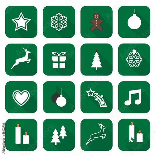 Set of web green flat icons, buttons – Christmas Time