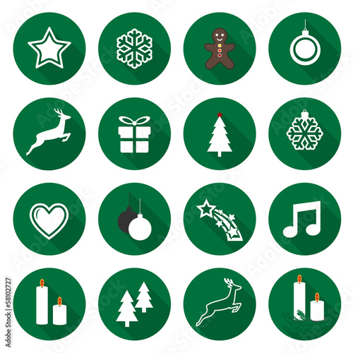 Set of web green flat icons, buttons – Christmas Time