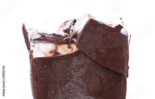 Obraz na plátně Bitten chocolate vanilla ice cream.
