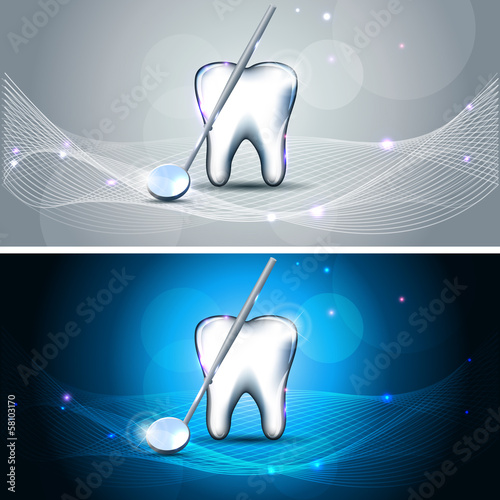 Dental design beautiful banners tooth and mirror grey and blue