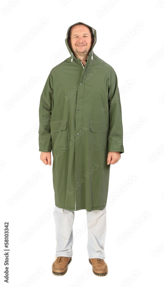 Man in green long coat. Man in green long coat.