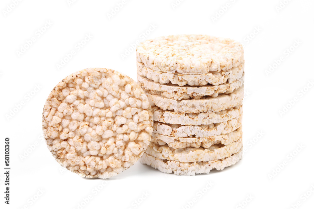 Stack of puffed rice snack. Stack of puffed rice snack.
