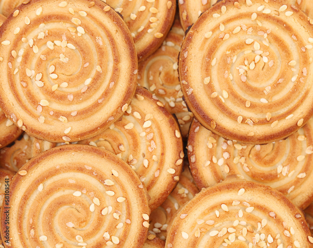 Fototapeta premium Round cookies with sesame seeds.