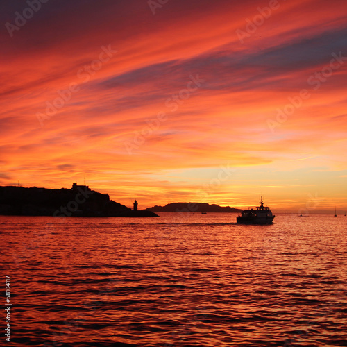 Cruise ship in port of Marseille at sunset - France © Brad Pict