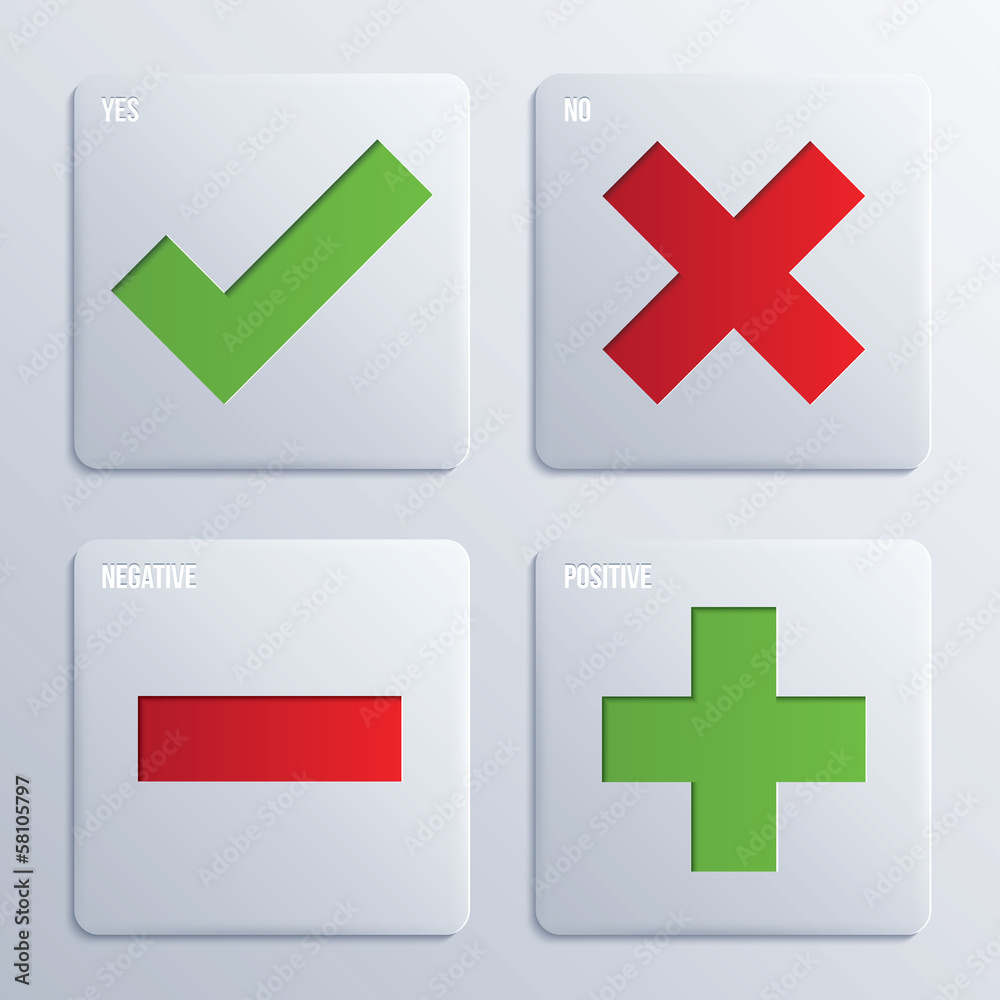 Obraz premium Yes, No, Positive and Negative check marks. Vector.