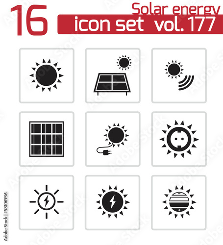 Vector black solar energy icons set