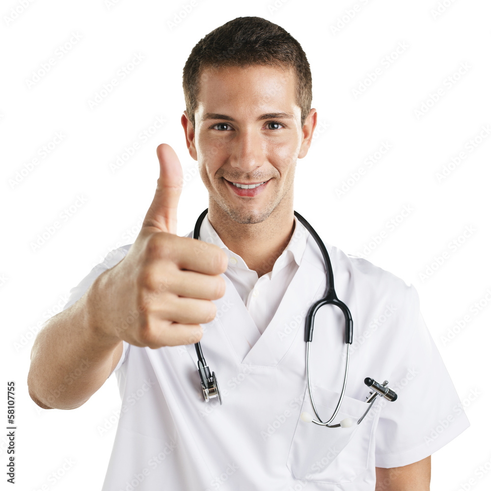 Young medical doctor man with stethoscope doing OK. Young medical doctor man with stethoscope doing OK.
