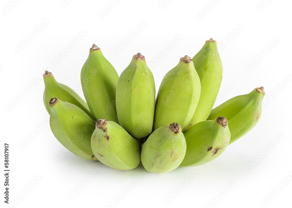 Green banana isolated on white background