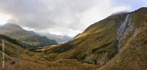 Panorama of Alps: mountains and rivers