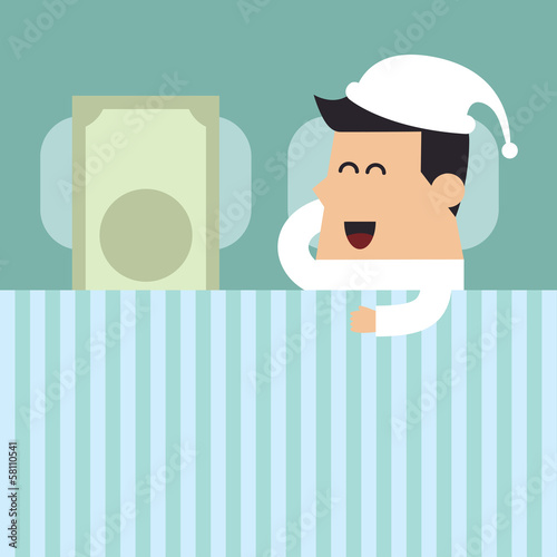 Young man sleeping with money on the bed, Business concept