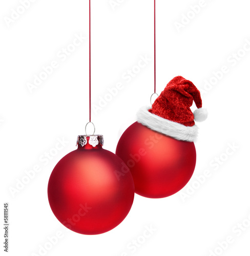 Weihnachtskugeln mit Nikolausmütze