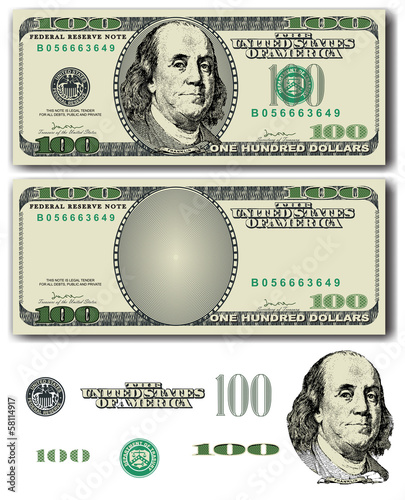 100 Dollar bill  with easy removable elements