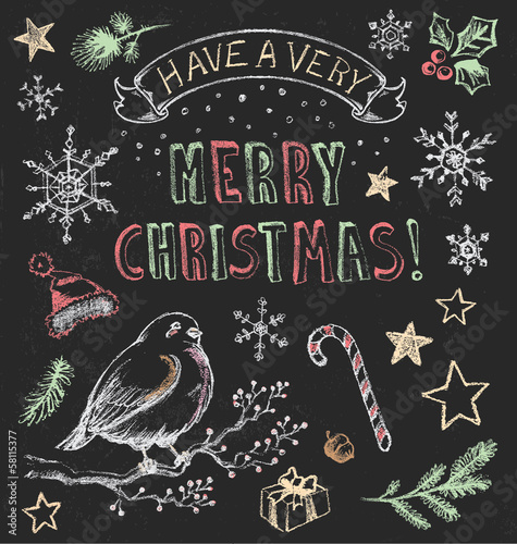 Vintage Christmas Chalkboard Hand Drawn Vector Set