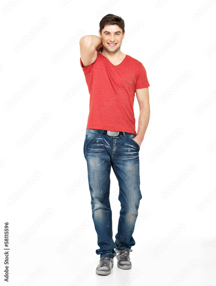 Full portrait of happy handsome man in casuals