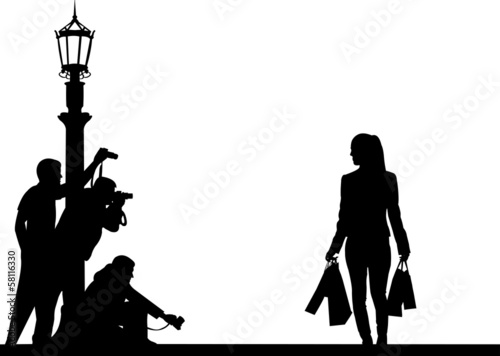 Celebrity and paparazzi hidden take pictures on the street