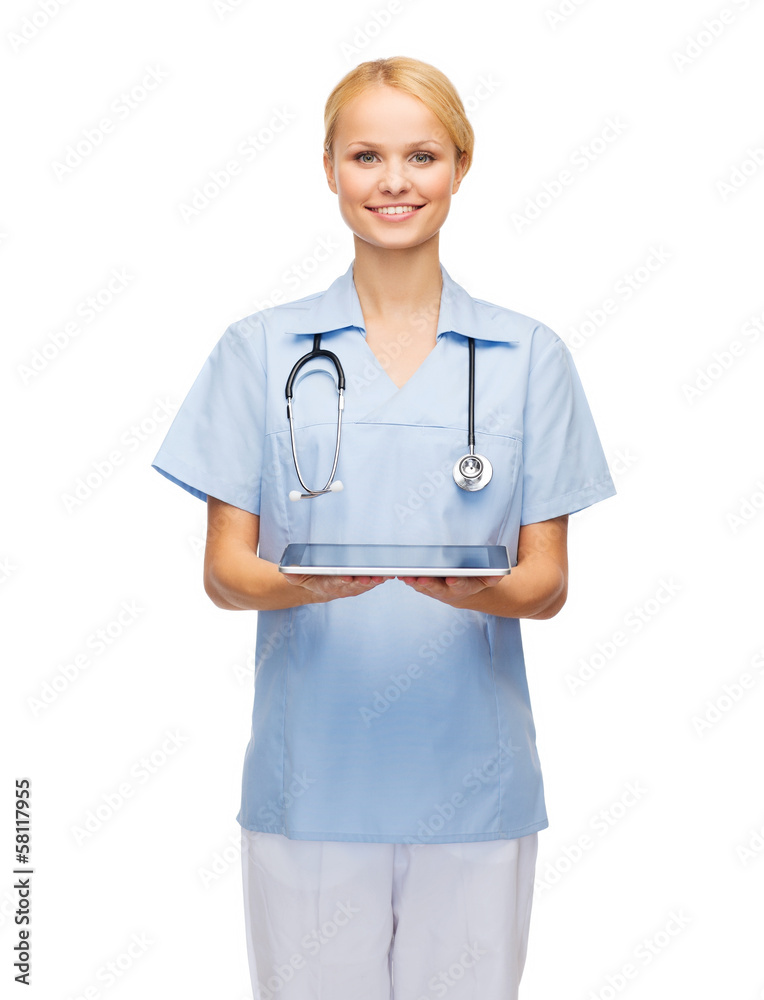 smiling female doctor or nurse with tablet pc smiling female doctor or nurse with tablet pc