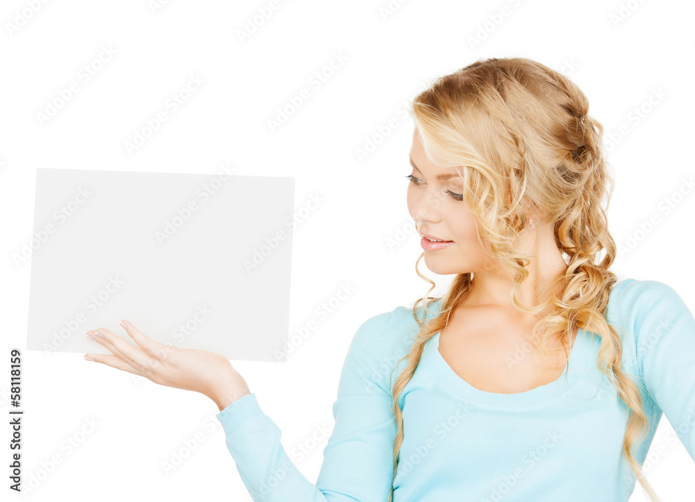woman with blank board woman with blank board
