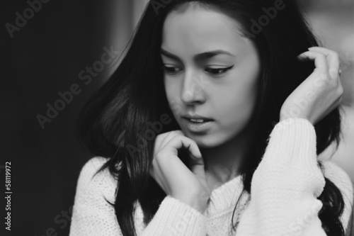 Portrait of a beautiful girl in black & white