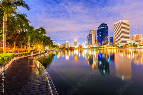 bangkok thailand night city at Benjasiri Park photo