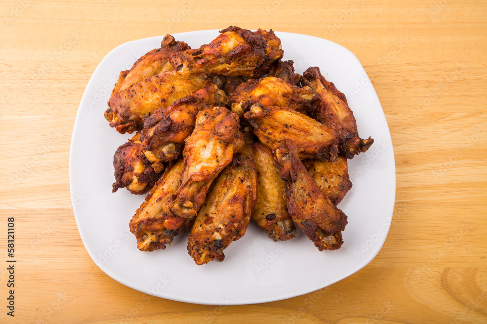 Barbecued Chicken Wings on Square White Plate