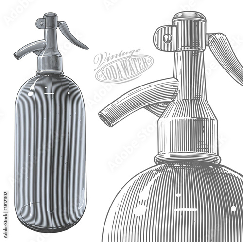 Vintage soda bottle in engraved style