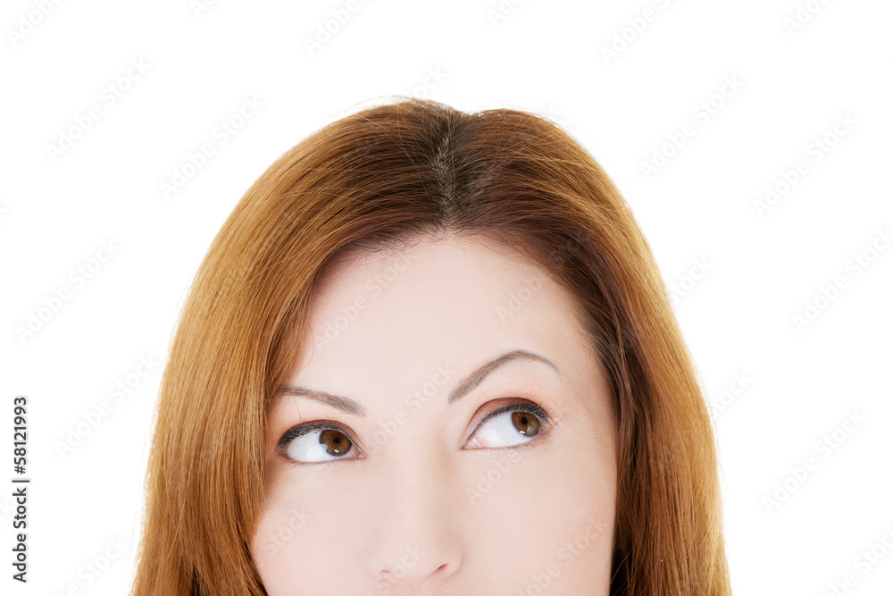 Beautiful woman lookung up. Cut out. Beautiful woman lookung up. Cut out.