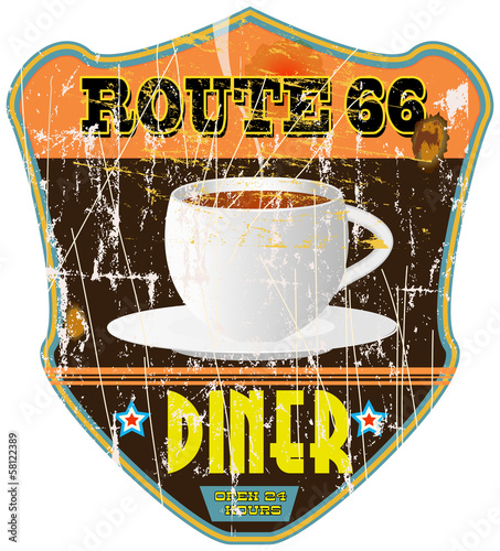Route 66 vintage diner sign, notalgic grungy style, vector eps