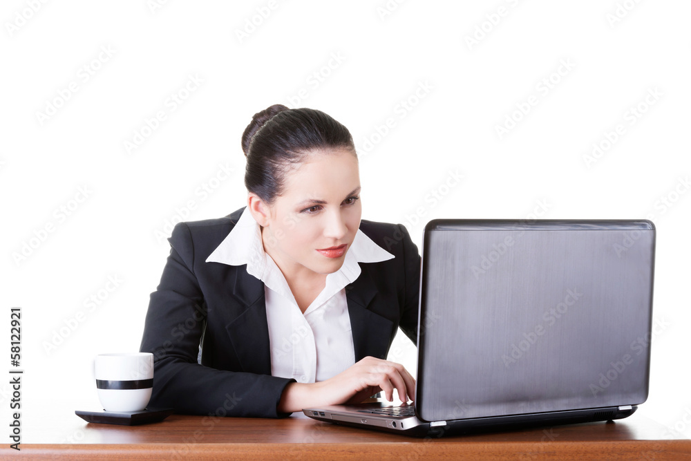 Business woman sitting with laptop. Business woman sitting with laptop.